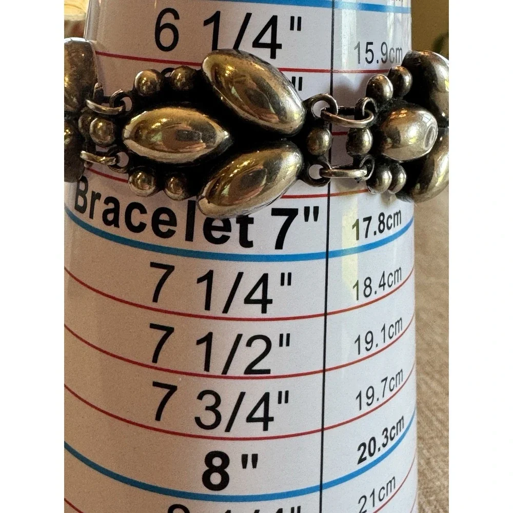 RRA Mexico Sterling Silver 925 Leaf Bead Link Bracelet 7